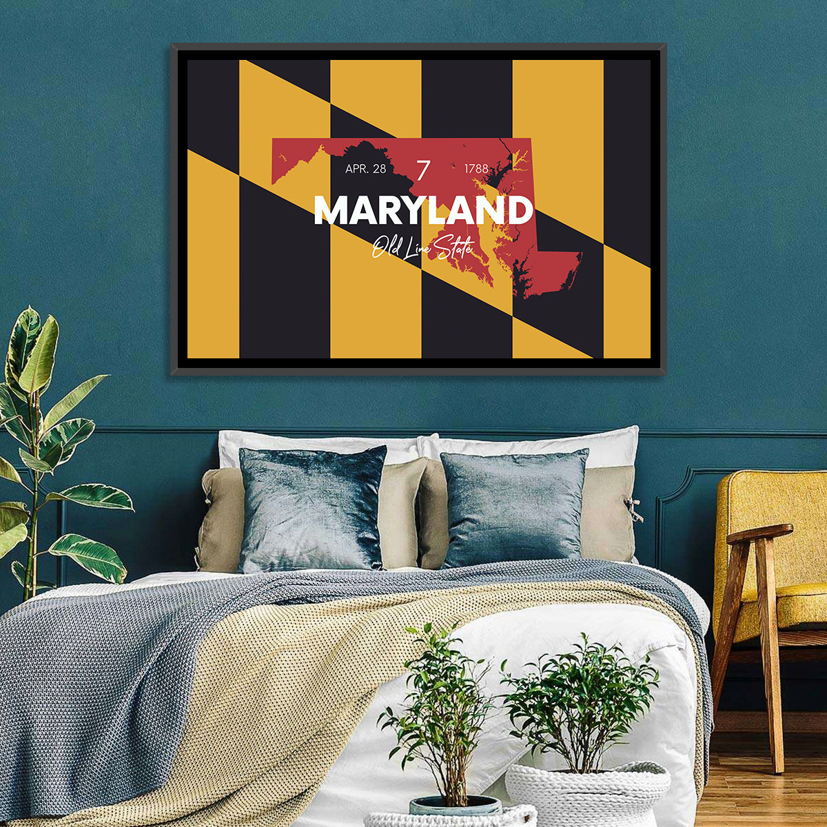 Maryland Flag Map Wall Art in a room, landscape
