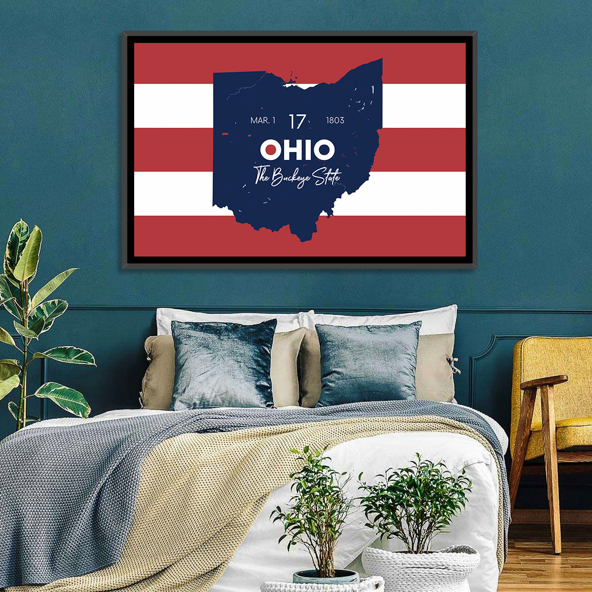 Ohio State Map Wall Art in a room, landscape