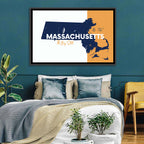 Massachusetts State Map Wall Art