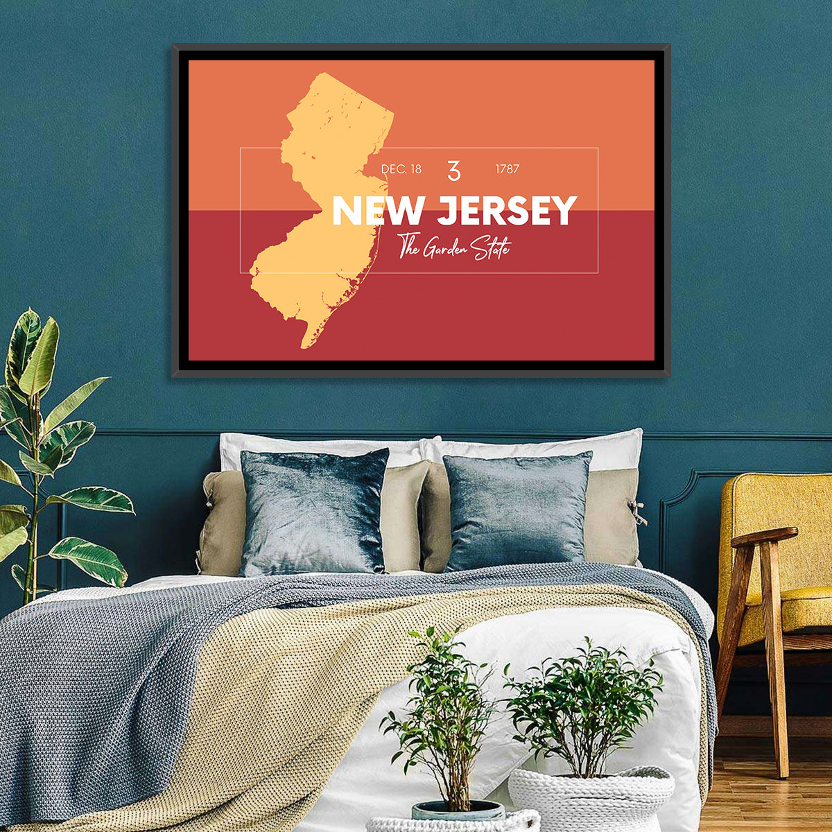 New Jersey State Map Wall Art in a room, landscape