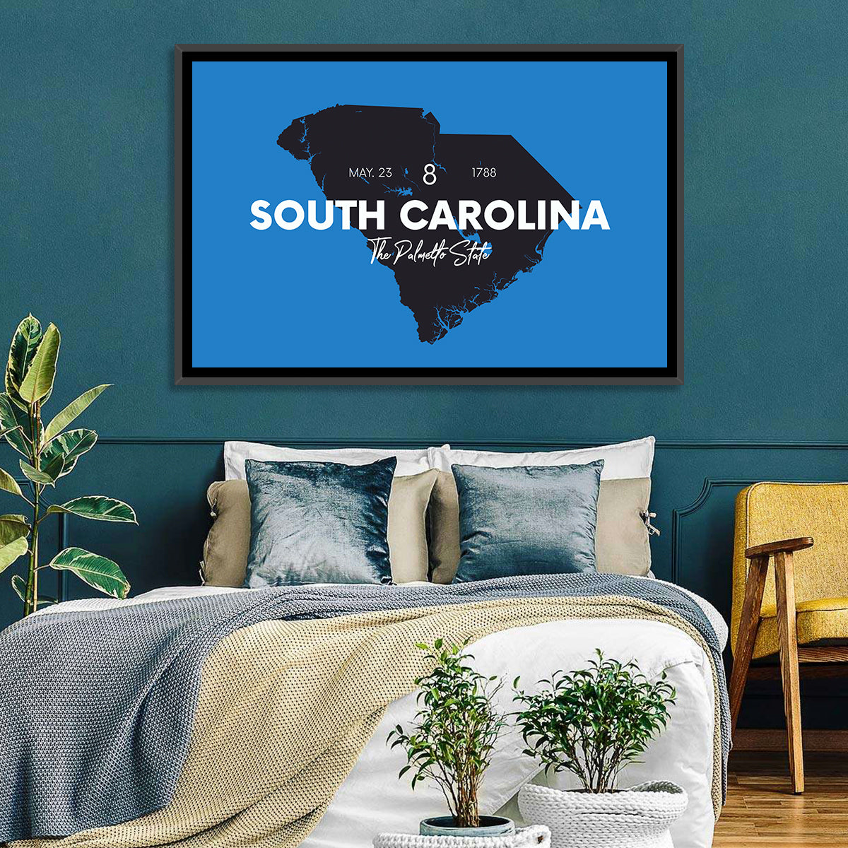 South Carolina State Map Wall Art in a room, landscape