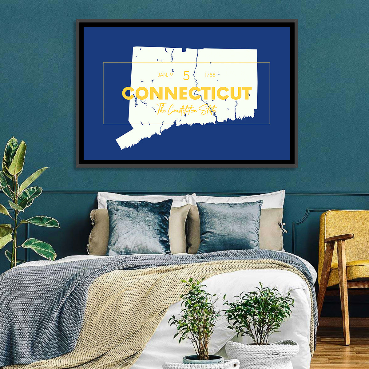 Connecticut State Silhouette Wall Art in a room, landscape