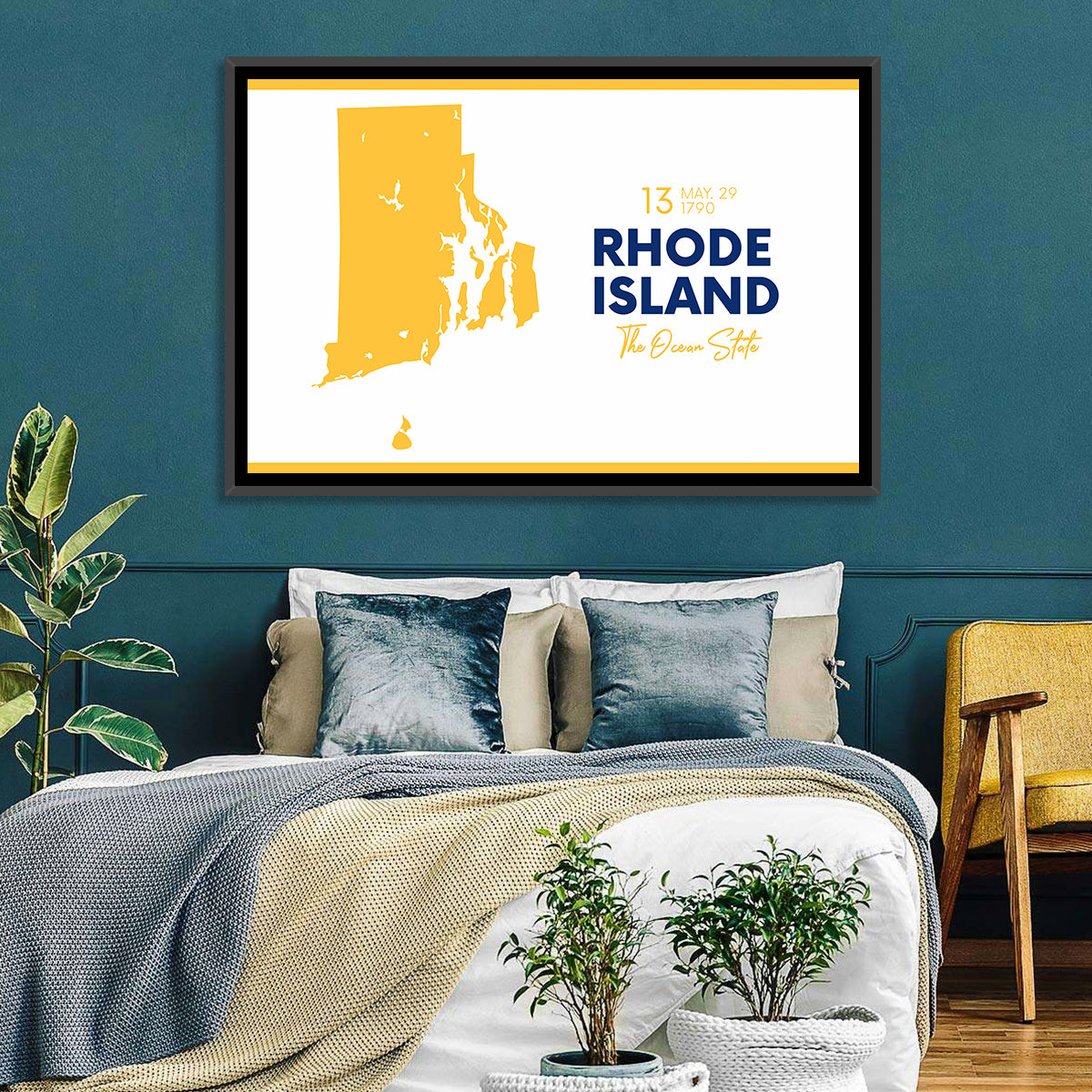 Rhode Island Map Wall Art in a room, landscape
