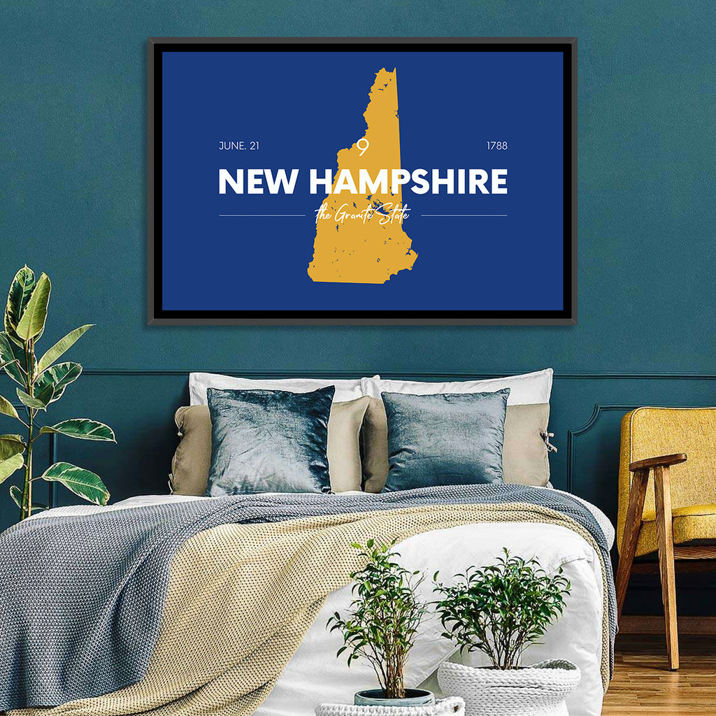 New Hampshire State Map, Blue and Gold Wall Art