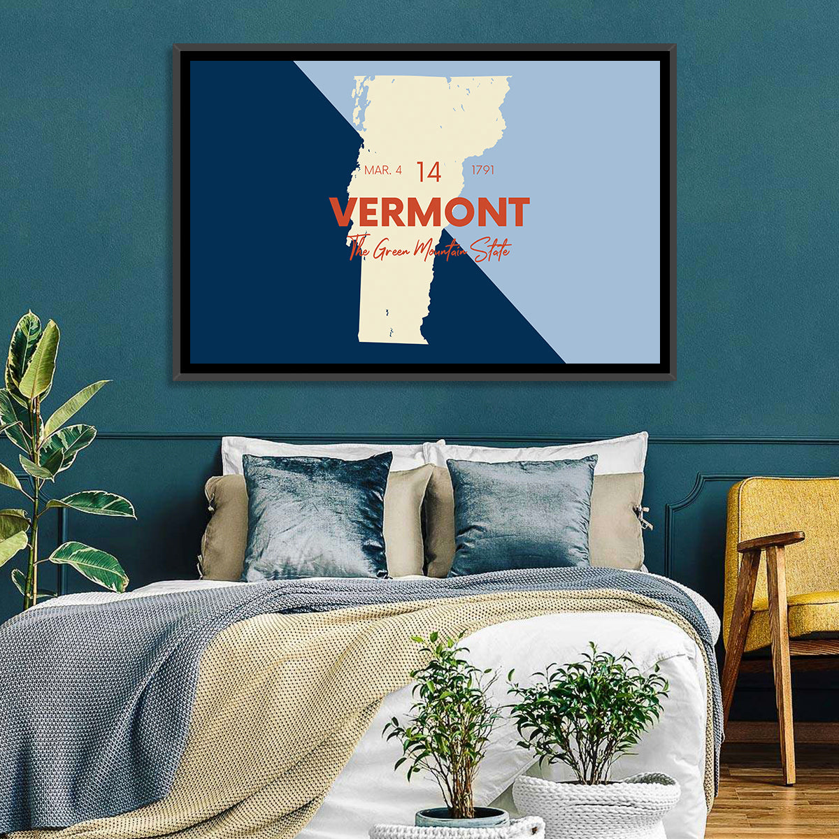 Vermont Map, Green Mountain State Wall Art in a room, landscape
