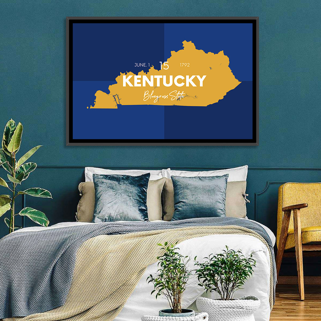 Blue and Gold Kentucky Map Wall Art
