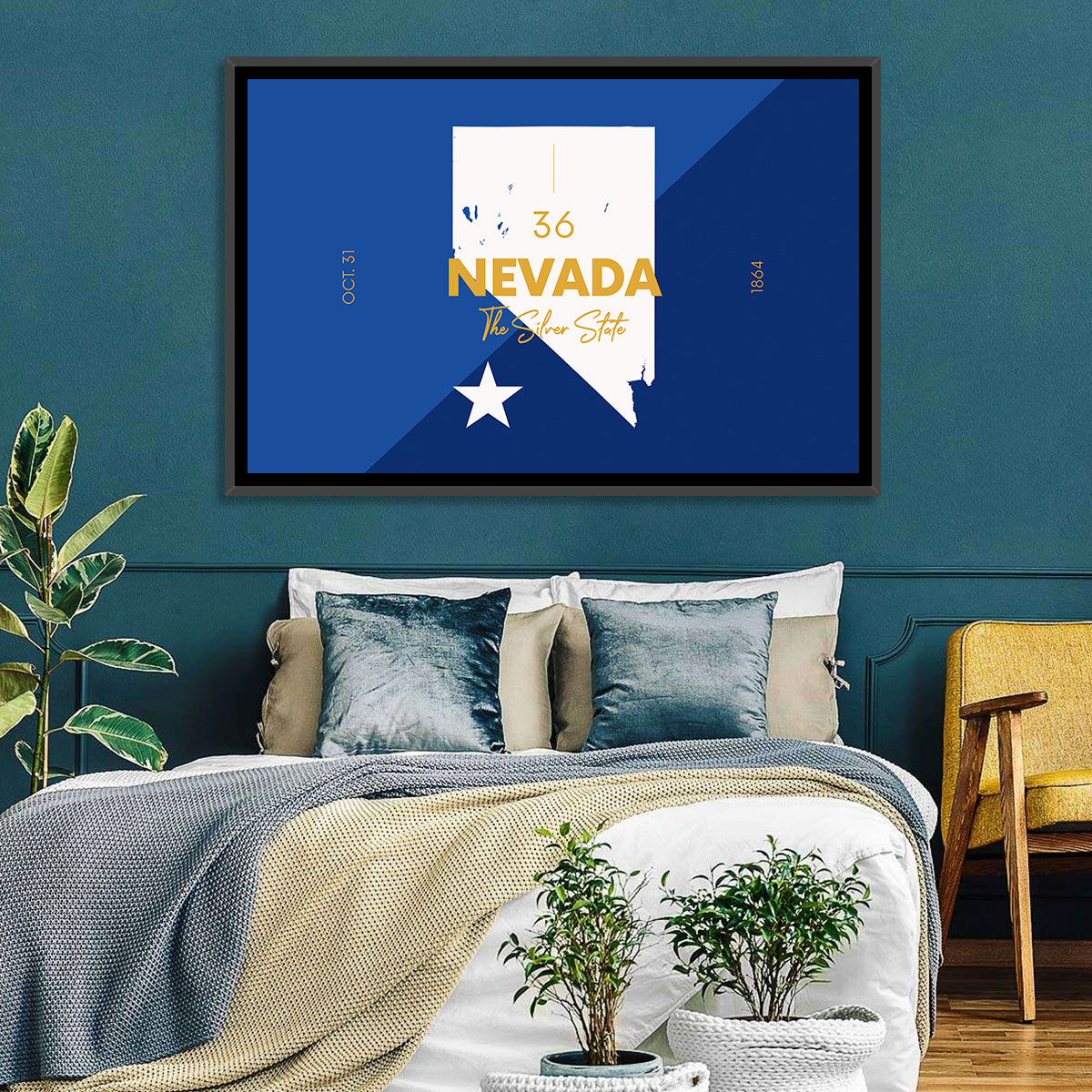 Nevada Map the Silver State Wall Art in a room, landscape