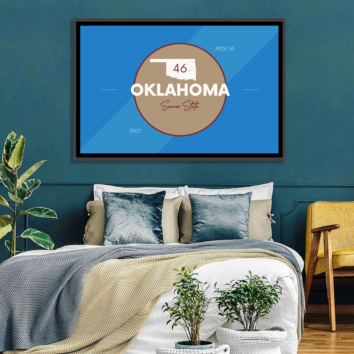 Oklahoma State Medallion Map Wall Art in a room, landscape