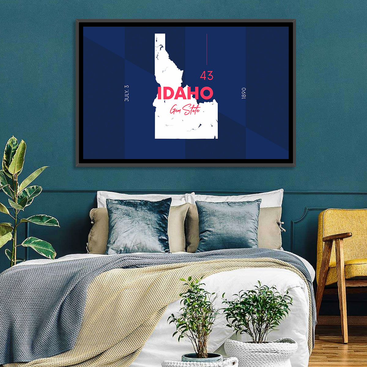 Idaho Gem State Map Wall Art in a room, landscape