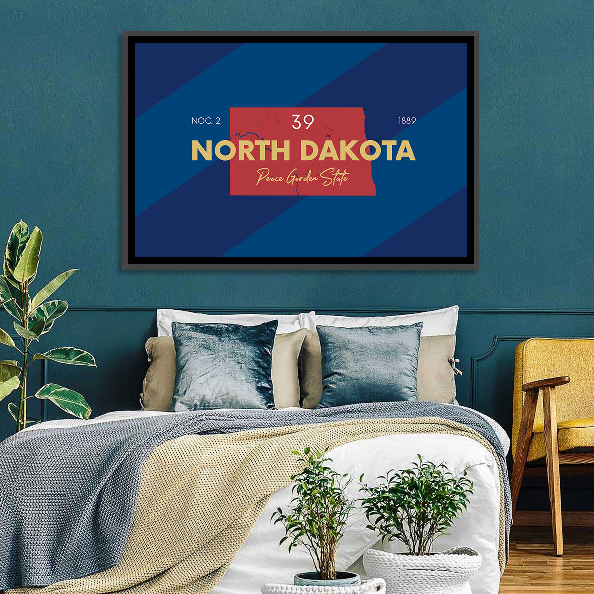 North Dakota Map Graphic Number 39 Wall Art