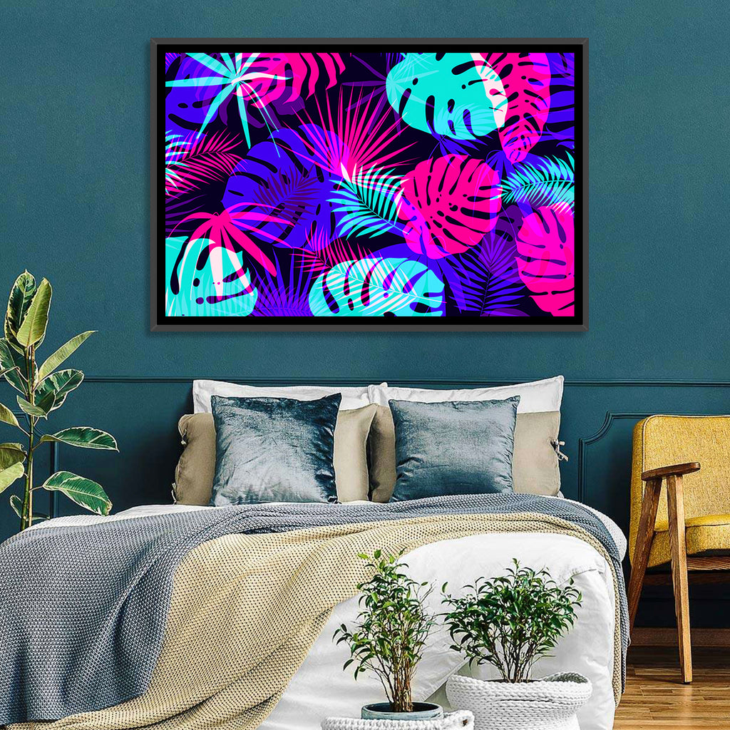 Neon Tropical Leaves Wall Art