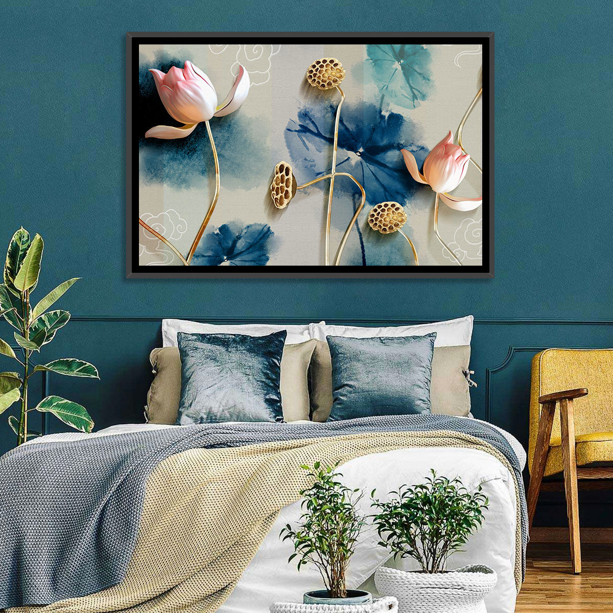 Blue Lotus Botanical Backdrop Wall Art