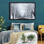 Snowy Road with Distant Headlights Wall Art