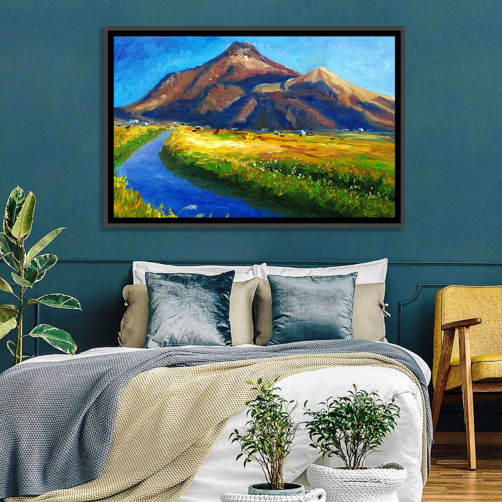 Mountain Village Stream at Golden Hour Wall Art