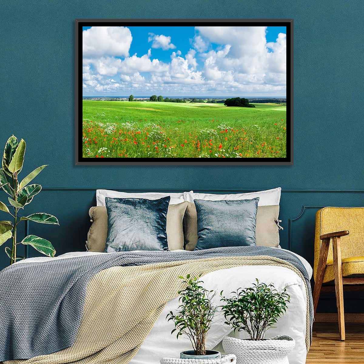 Summer Meadow with Poppies Wall Art in a room, landscape