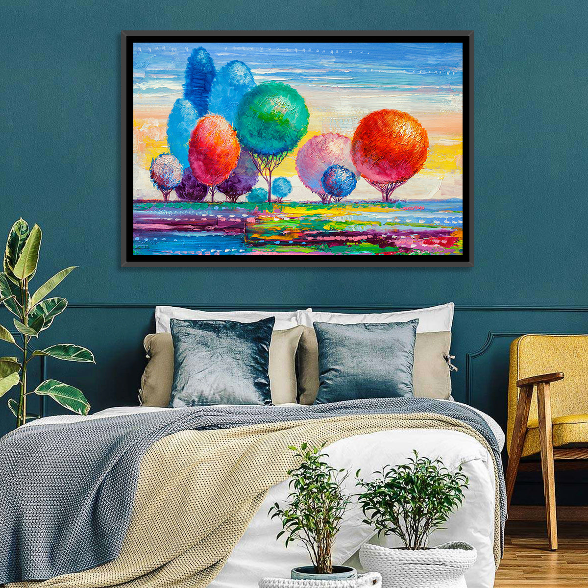 Autumn Trees at Sunset Wall Art in a room, landscape