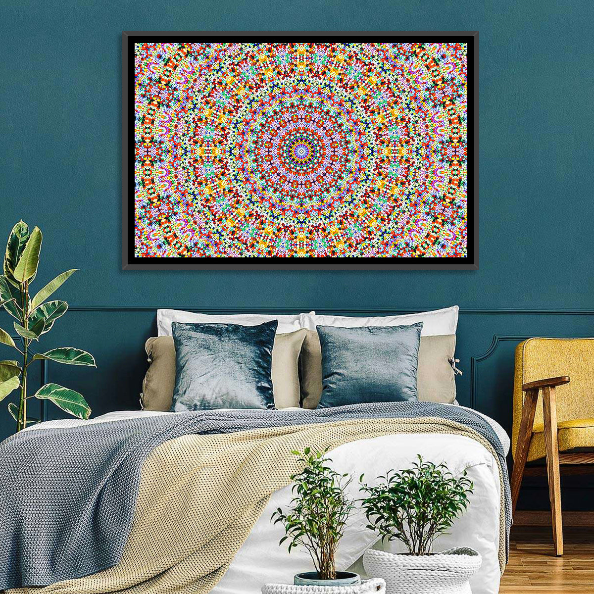 Beaded Kaleidoscope Mandala Wall Art in a room, landscape