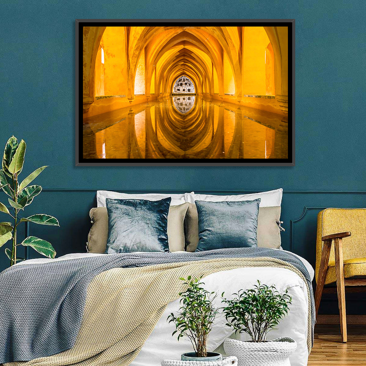 Royal Alcázar Bath Reflections Wall Art in a room, landscape