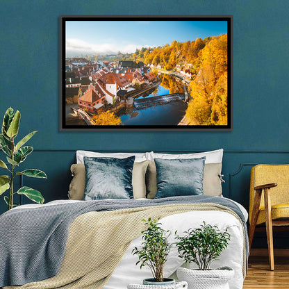 Český Krumlov River Weir in Autumn Wall Art