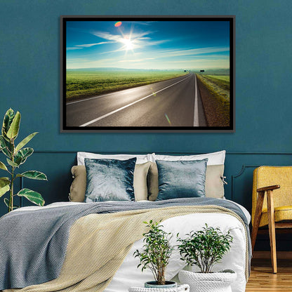 Sunlit Road Through Green Field Wall Art