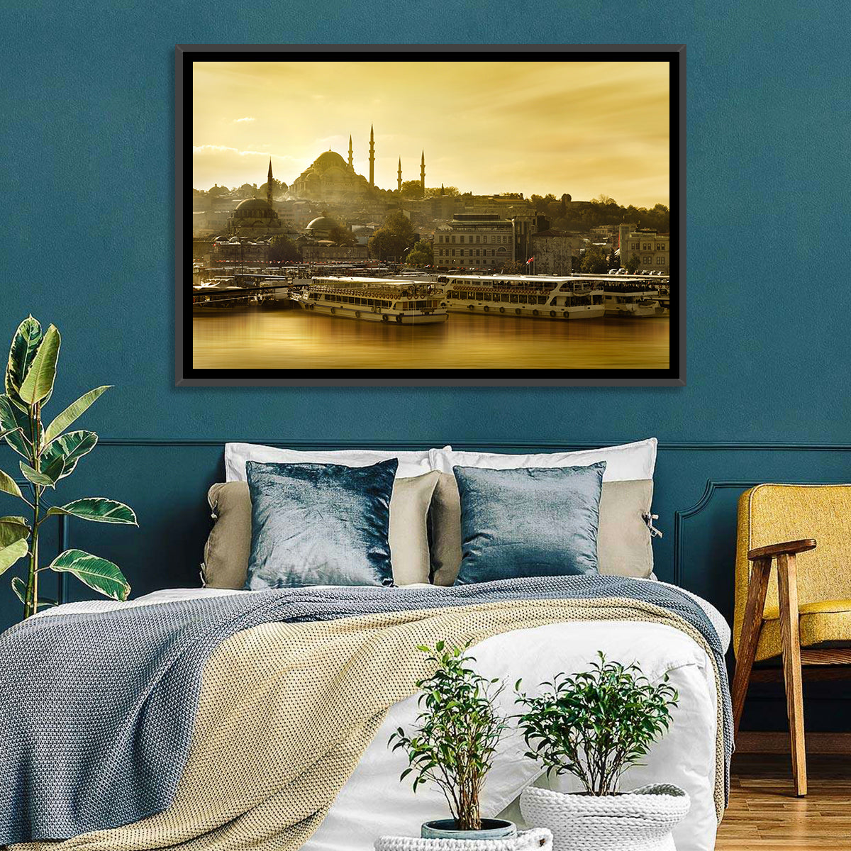 Suleymaniye Mosque Sunset Silhouette Wall Art in a room, landscape