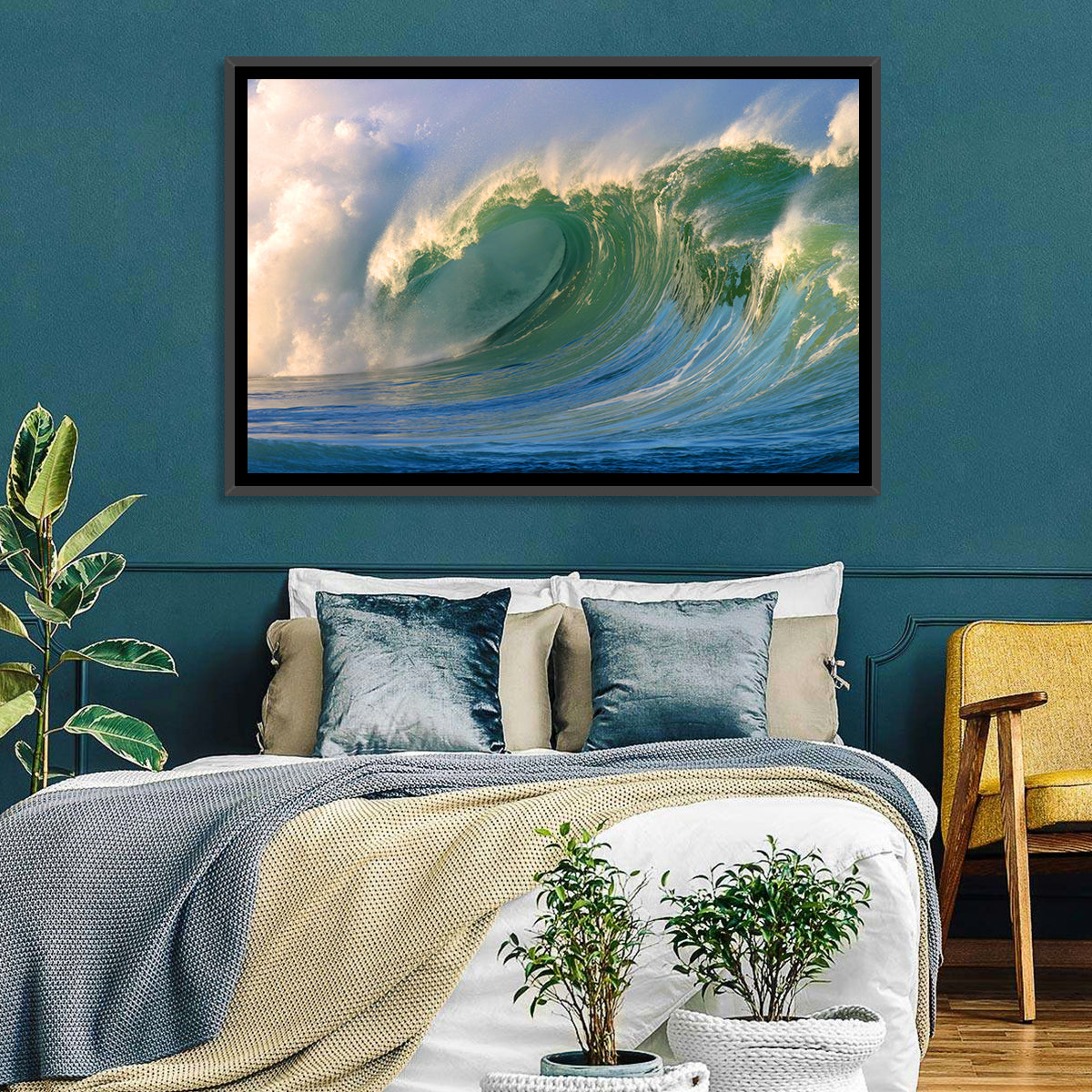 Golden Hour Barrel Wave Wall Art in a room, landscape