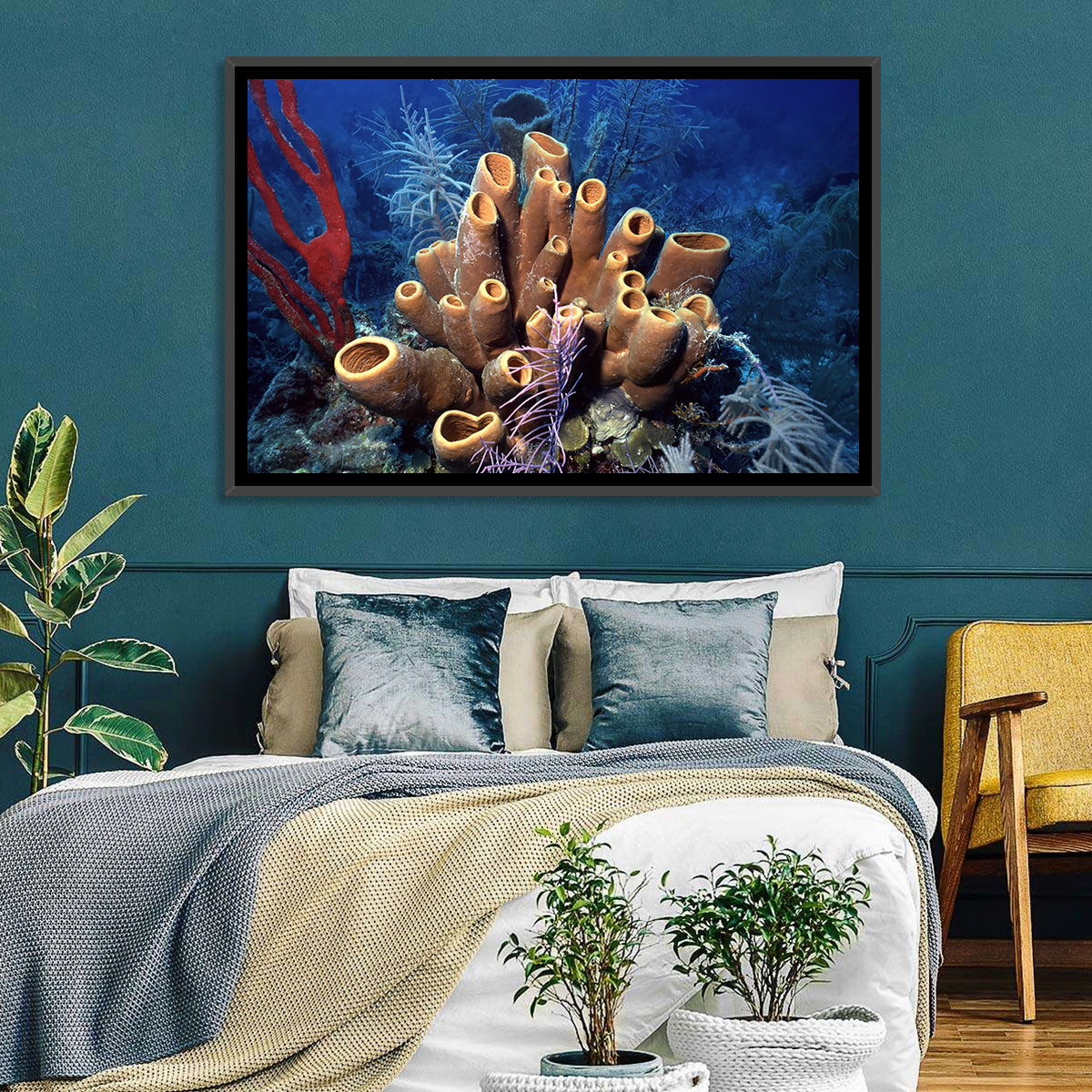 Belize Reef Sponge Scene Wall Art in a room, landscape