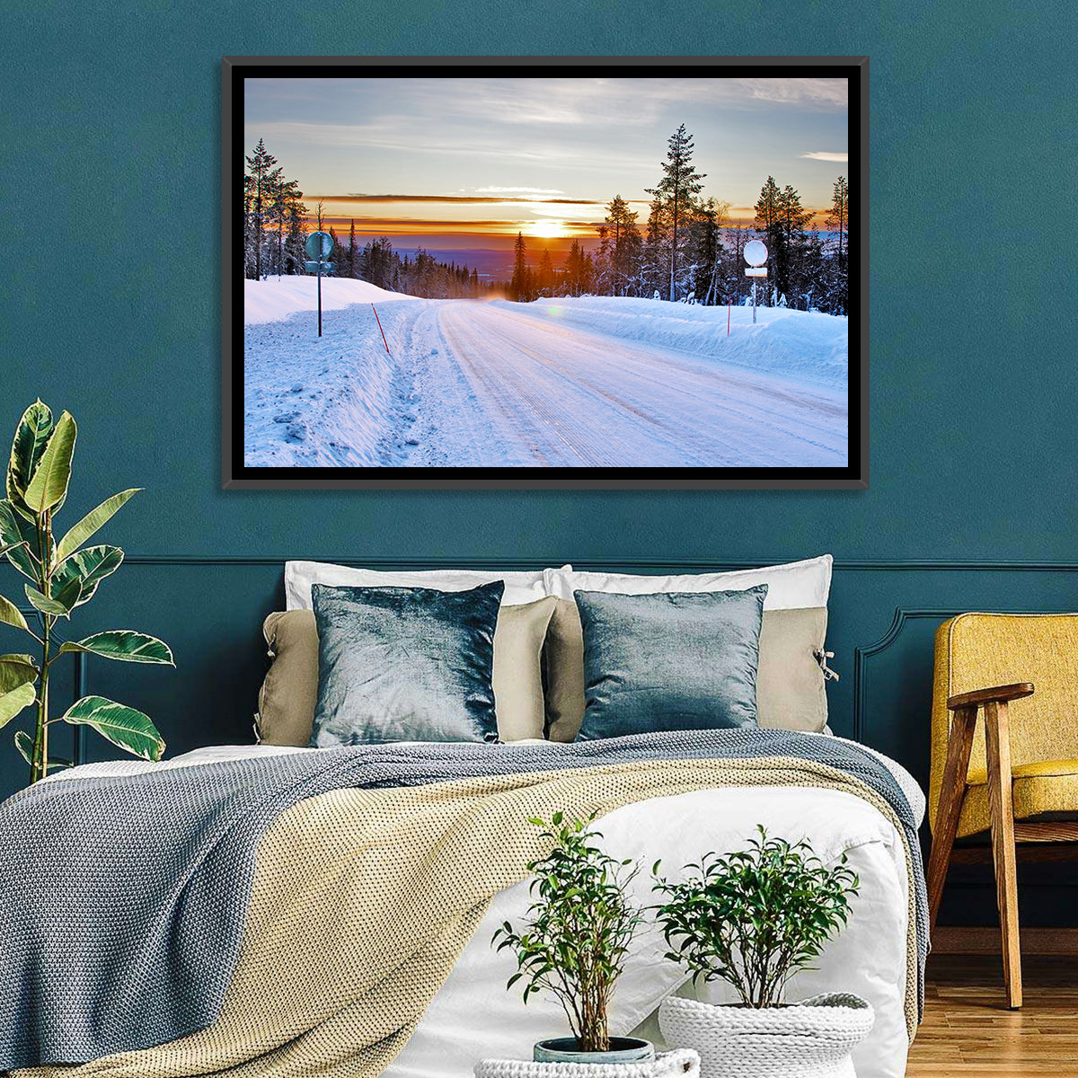 Snowy Road at Sunset Wall Art