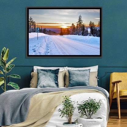 Snowy Road at Sunset Wall Art