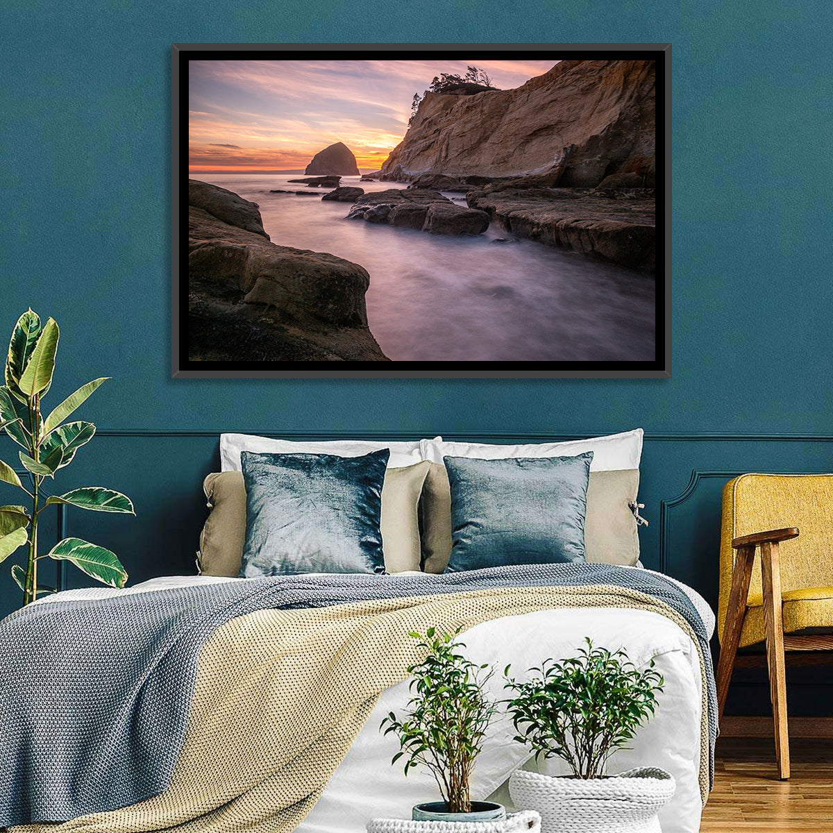 Haystack Rock at Cape Kiwanda Wall Art in a room, landscape