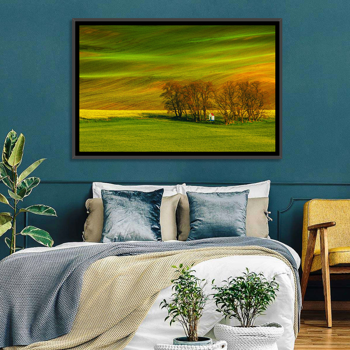 Moravian Wheat Fields with Chapel Wall Art in a room, landscape