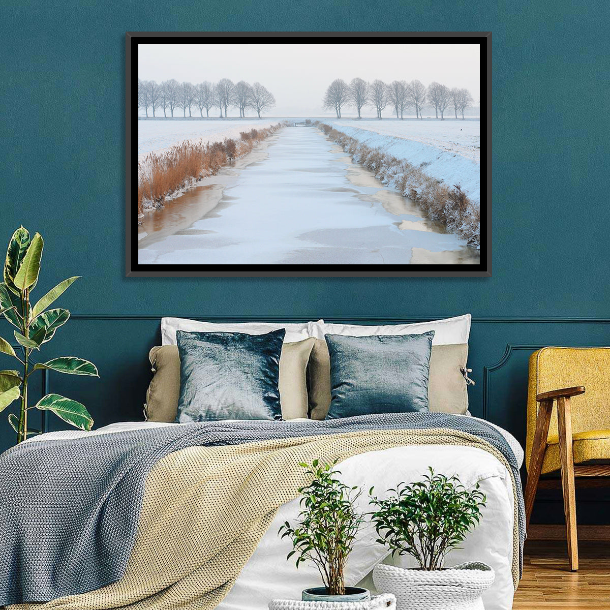 Frozen Canal with Bare Trees Wall Art