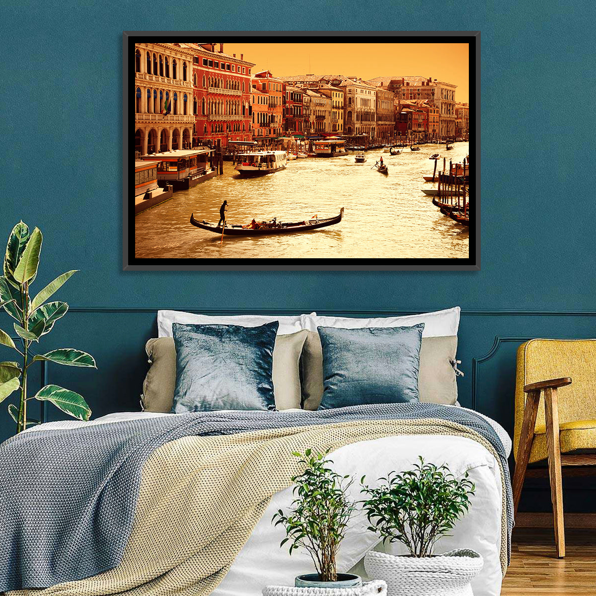 Grand Canal Gondola at Golden Hour Wall Art in a room, landscape