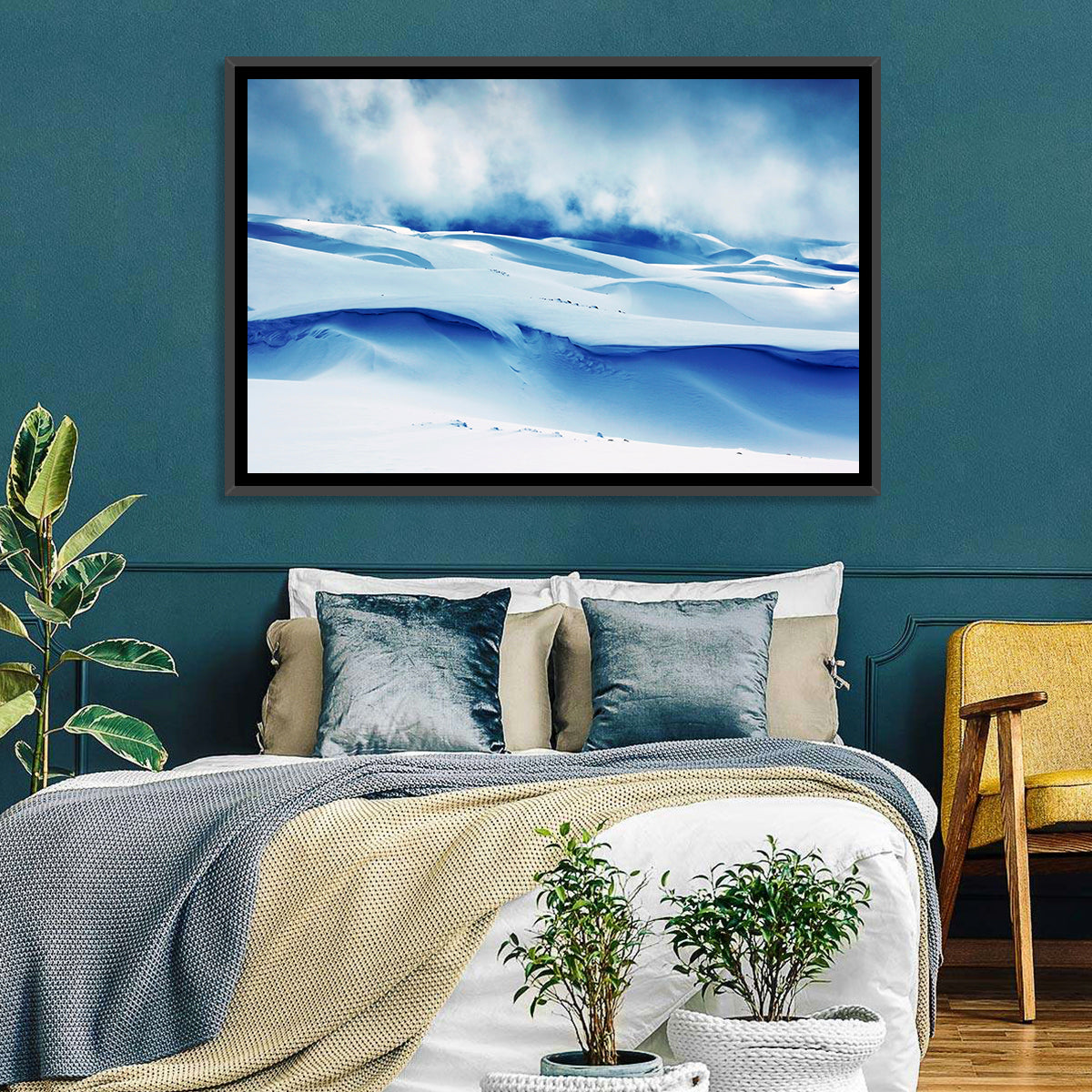 Wind-swept Snow Ridges Wall Art in a room, landscape