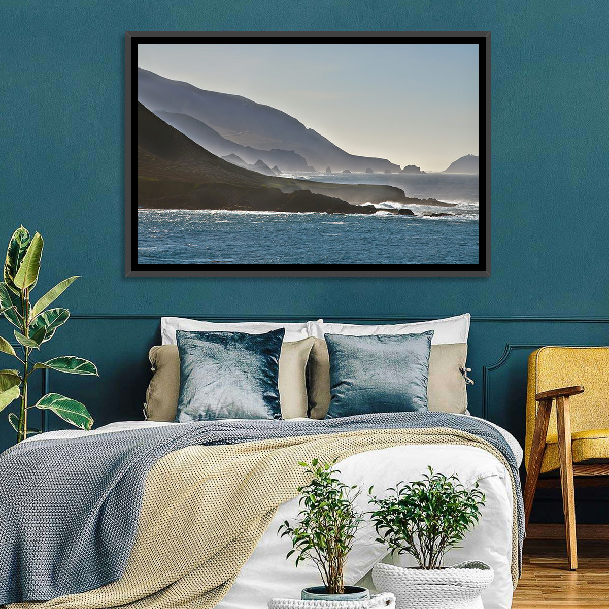 Misty Big Sur Coastline Wall Art in a room, landscape