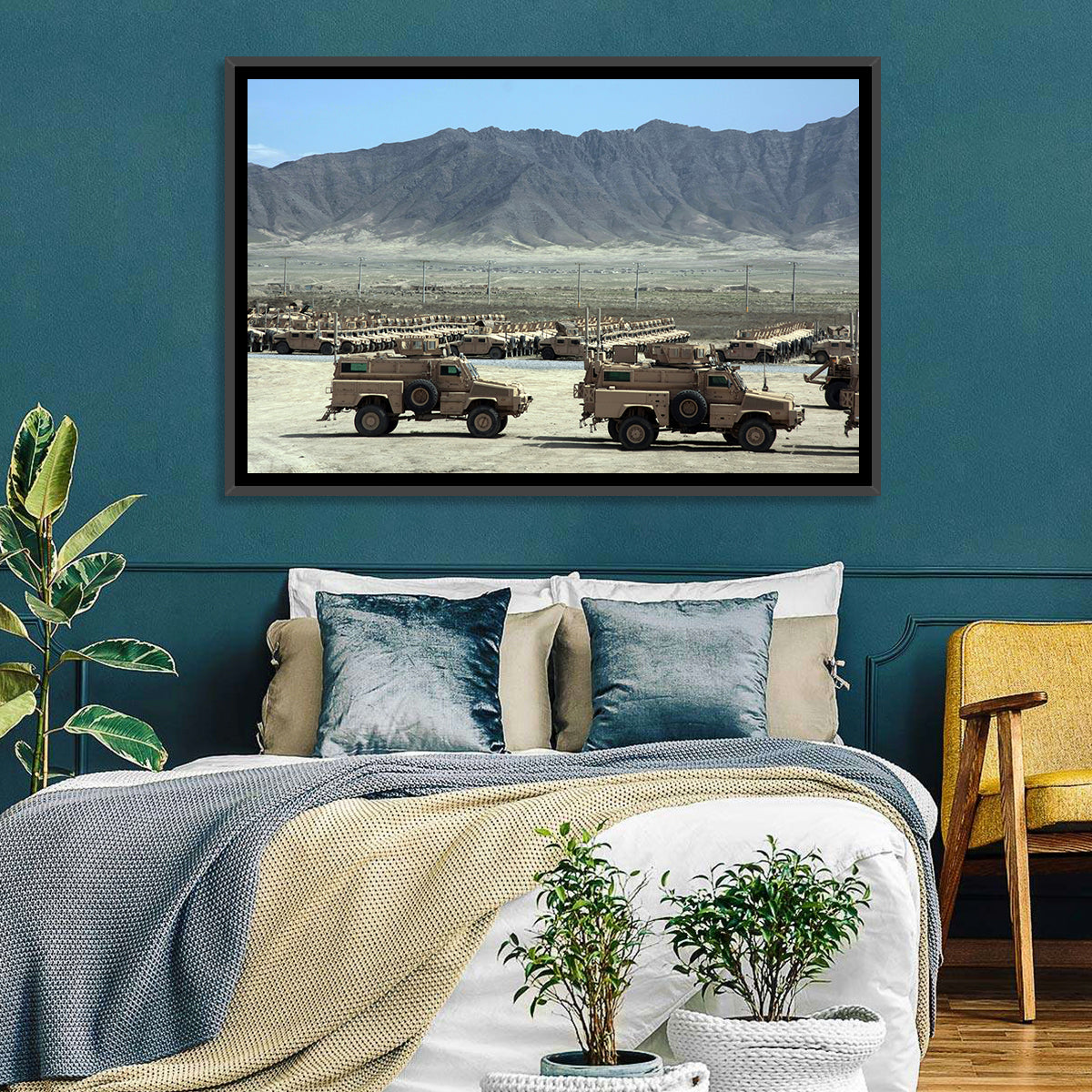 Mrap Vehicles in Desert Landscape Wall Art in a room, landscape