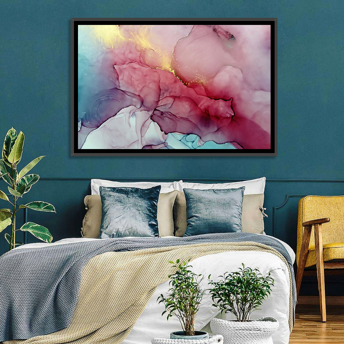 Pink and Gold Fluid Abstract Wall Art