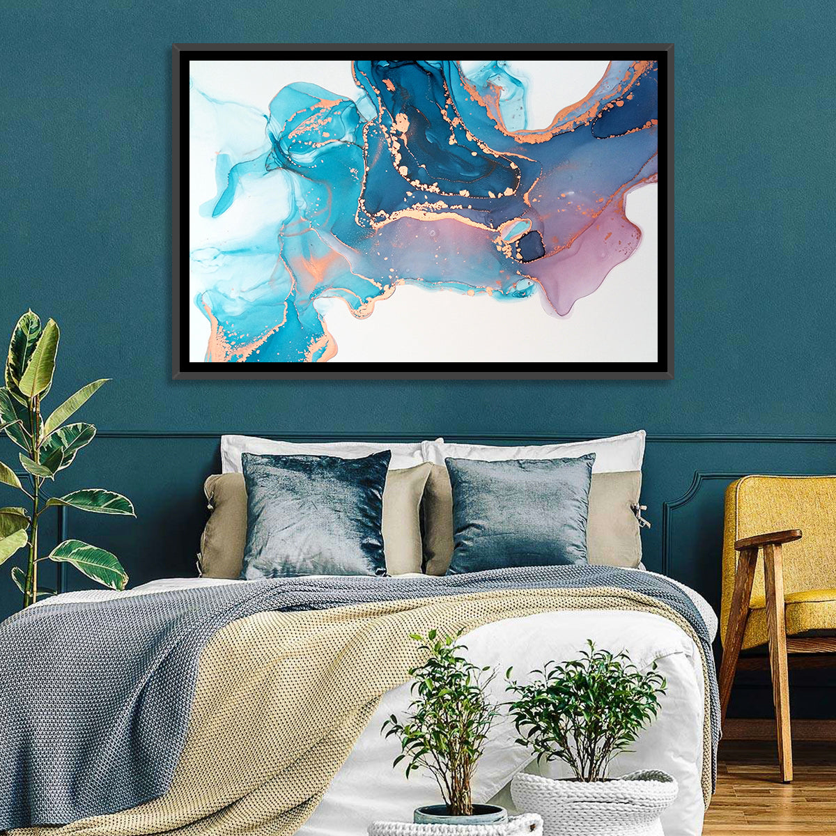 Fluid Ink with Metallic Gold Accents Wall Art