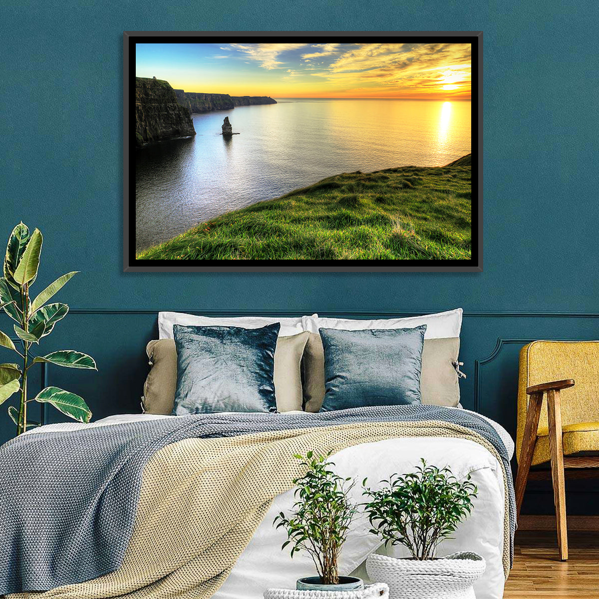 Cliffs of Moher at Sunset Wall Art in a room, landscape