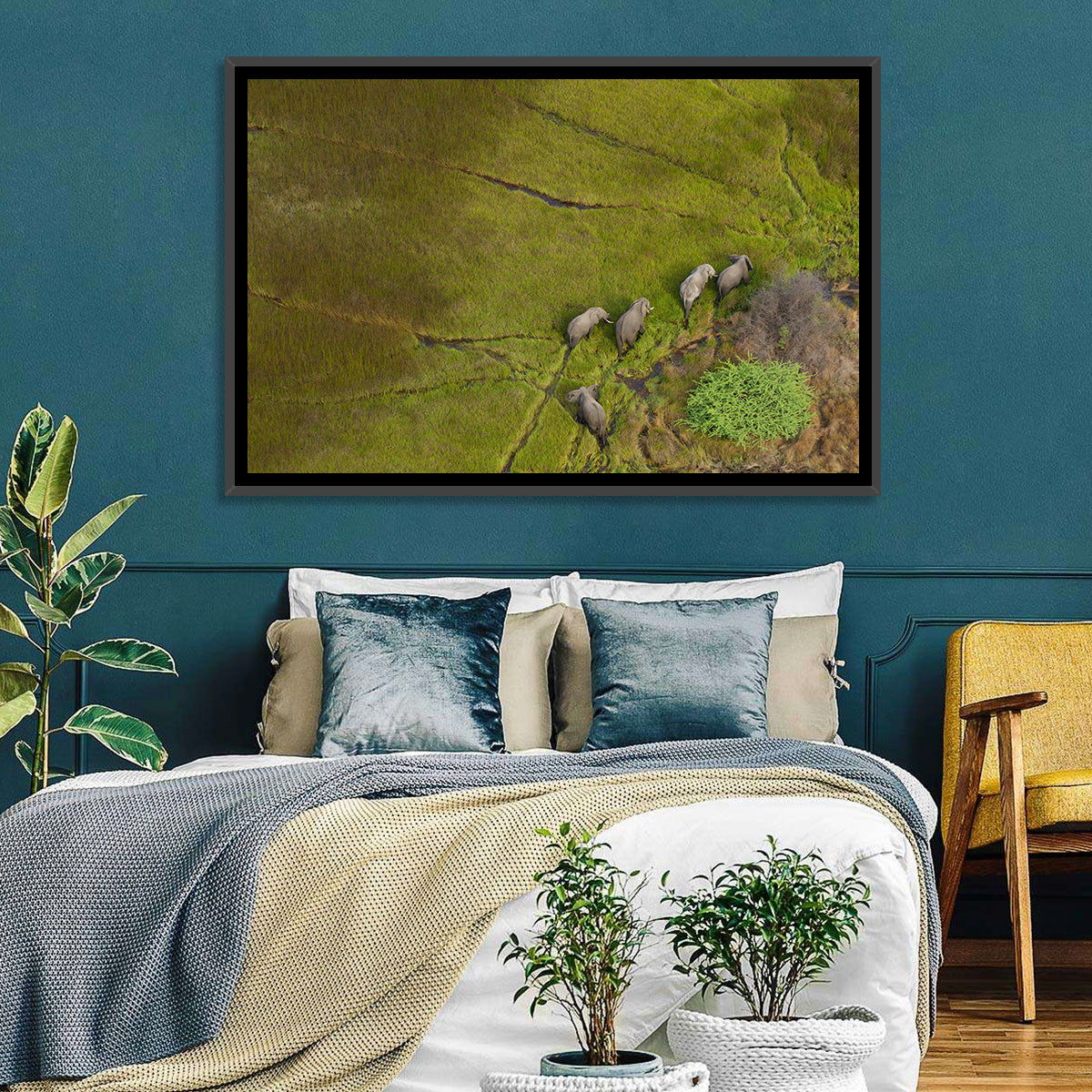 Aerial Herd of Elephants Wall Art