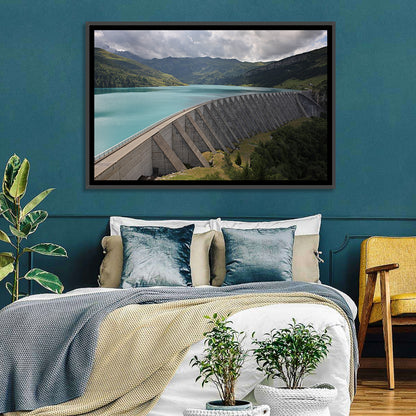 Curved Dam on Turquoise Lake Wall Art