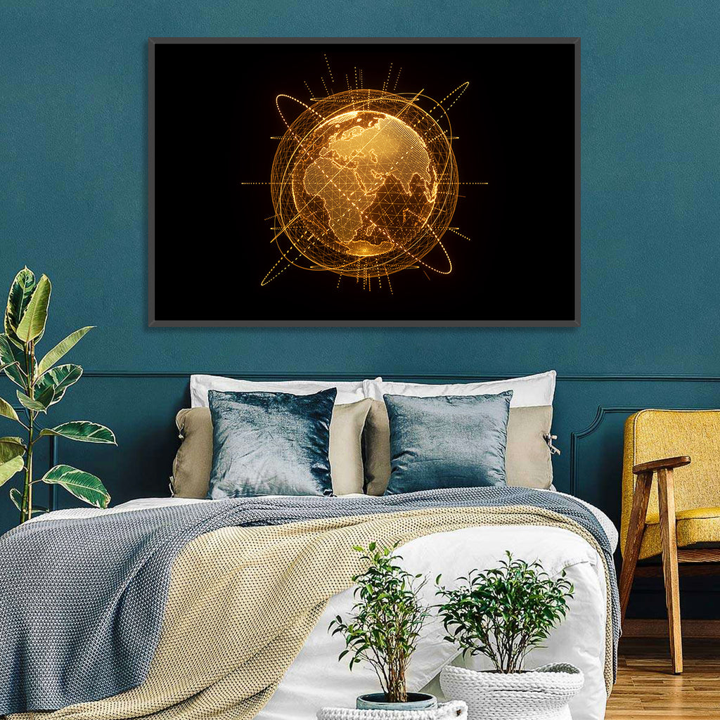 Golden Hologram Globe Wall Art