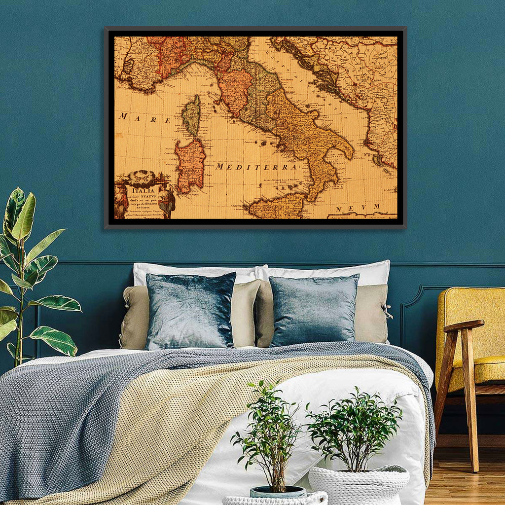 Antique Map of Italy with Ornate Cartouche Wall Art