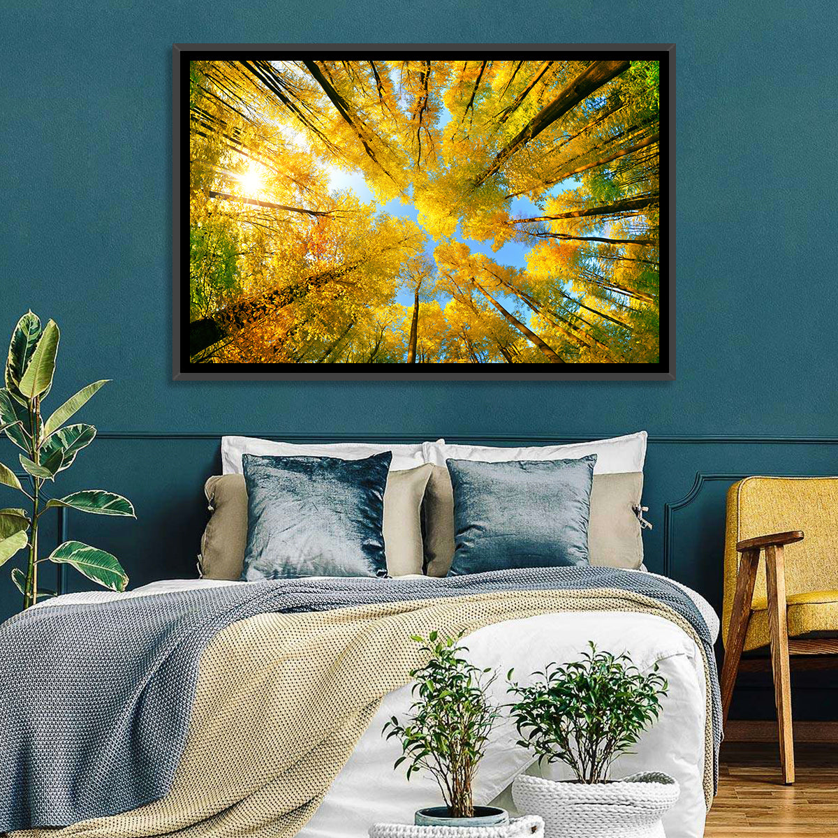 Golden Autumn Canopy Wall Art in a room, landscape
