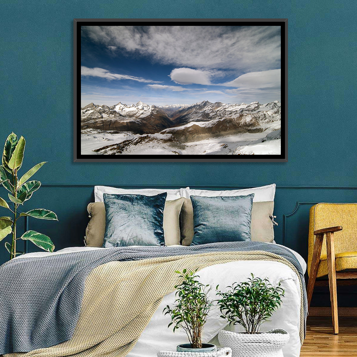 Snow-capped Peaks of Zermatt Wall Art in a room, landscape