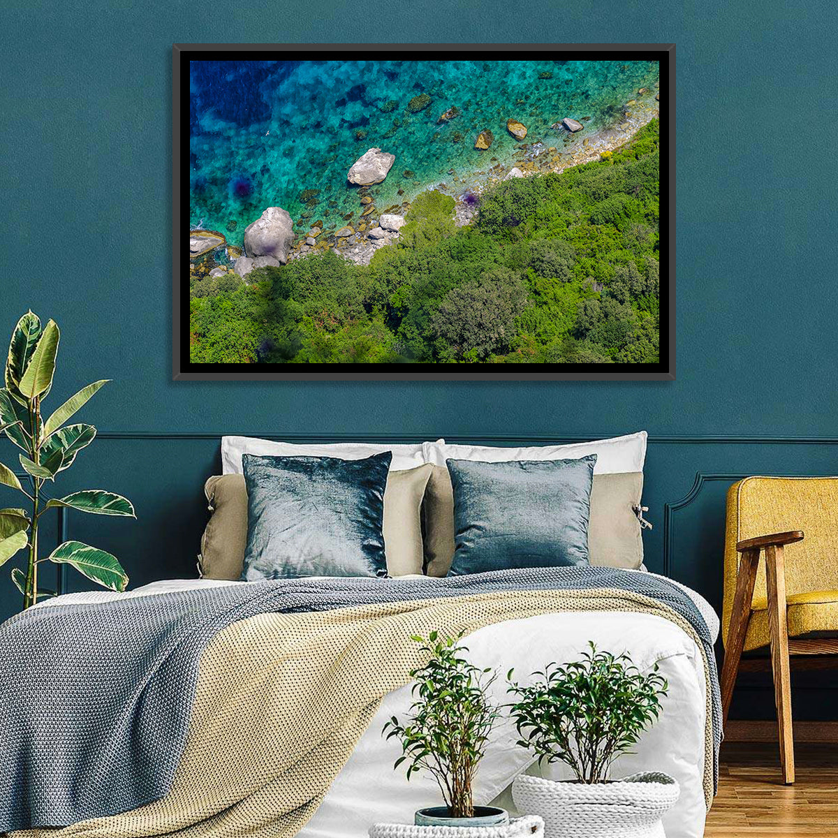 Capri Island Coast Wall Art in a room, landscape
