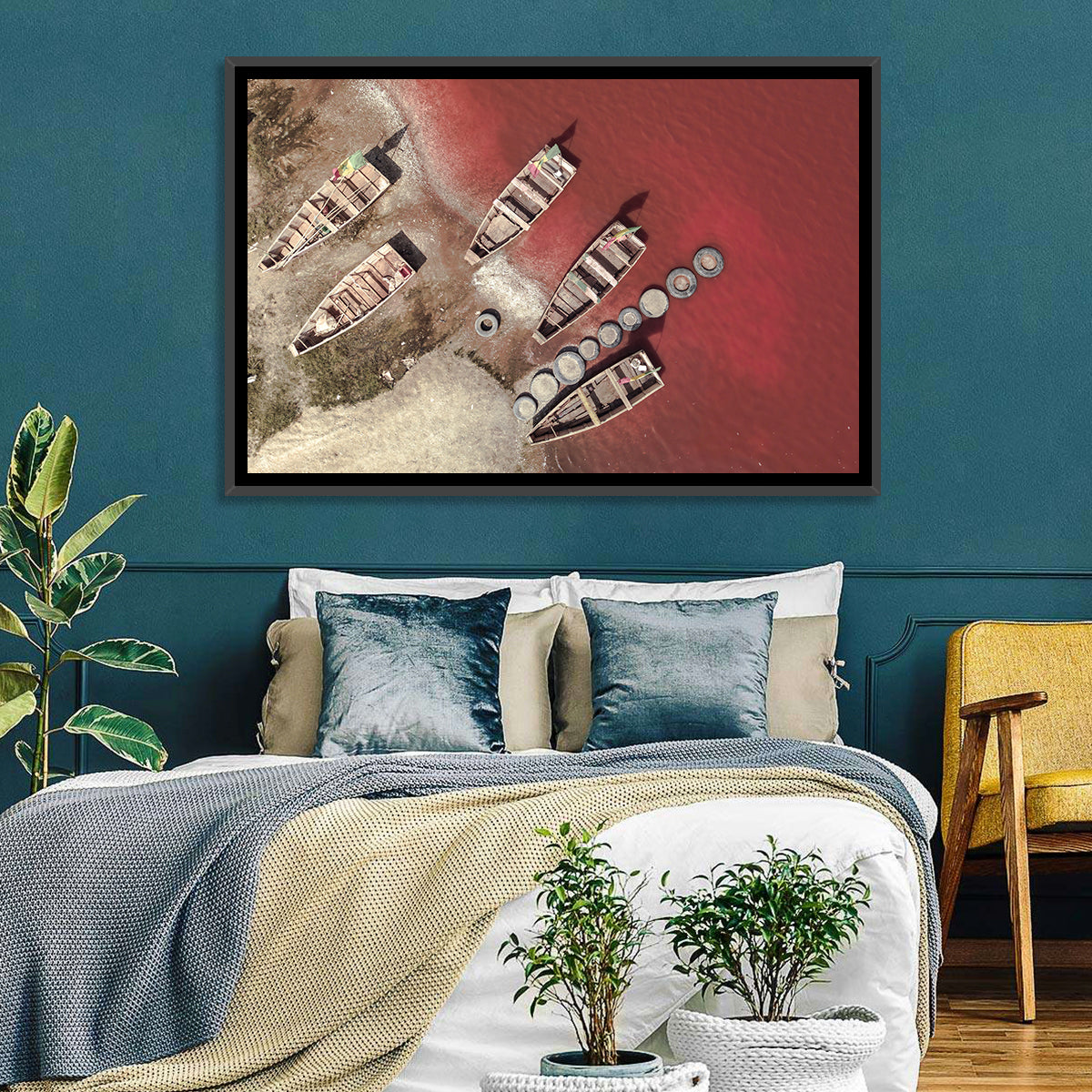 Wooden Boats on Lake Retba Wall Art