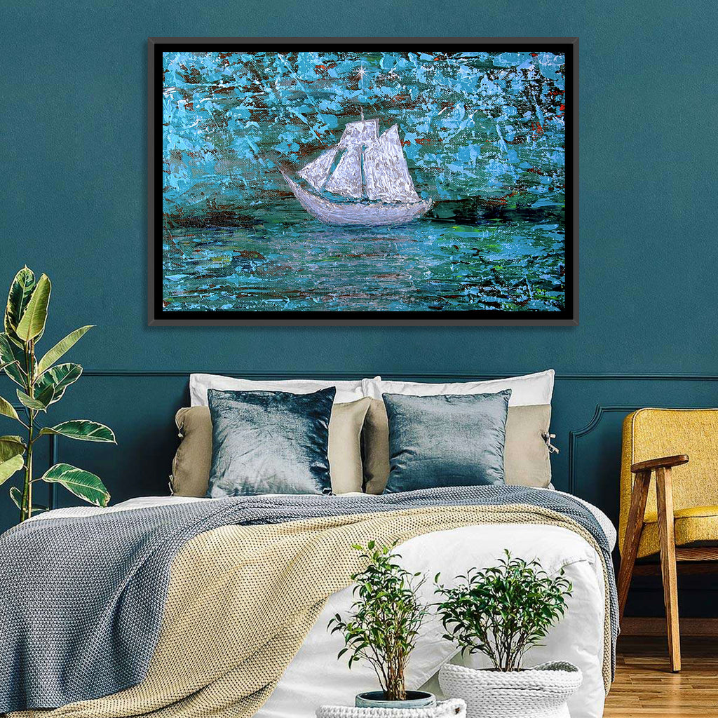 White Sailboat Reflection Wall Art