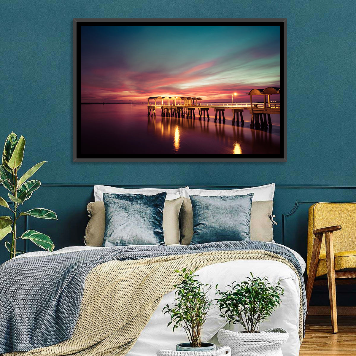 Jekyll Island Pier at Dusk Wall Art in a room, landscape