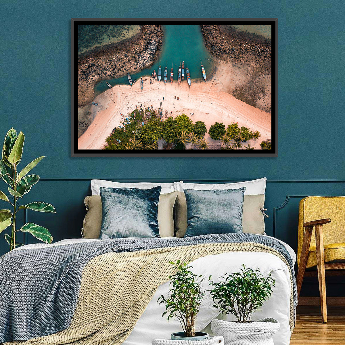 Koh Samui Long-tail Boats Wall Art in a room, landscape